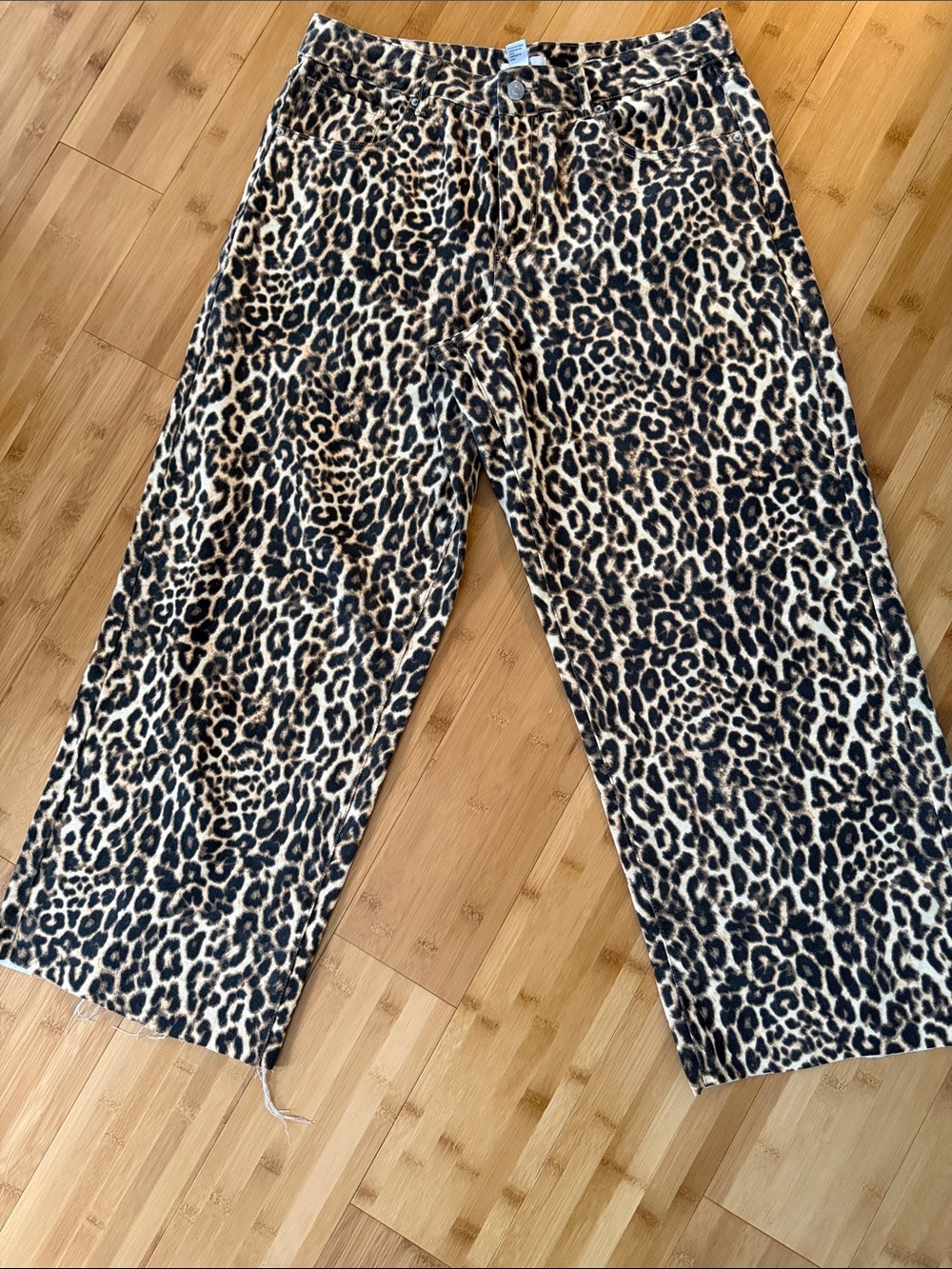 Forever 21 Neutral Leopard-Pattern Baggy Wide Leg Pants